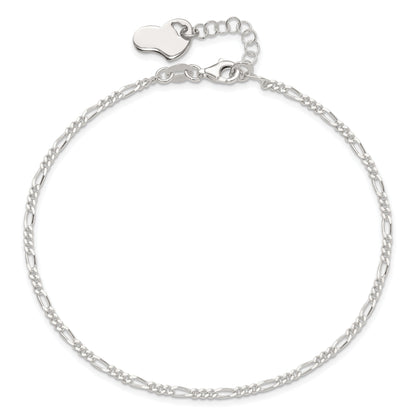 Sterling Silver Polished Heart 9In Plus 1In Ext. Anklet