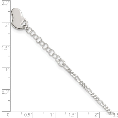 Sterling Silver Polished Heart 9In Plus 1In Ext. Anklet