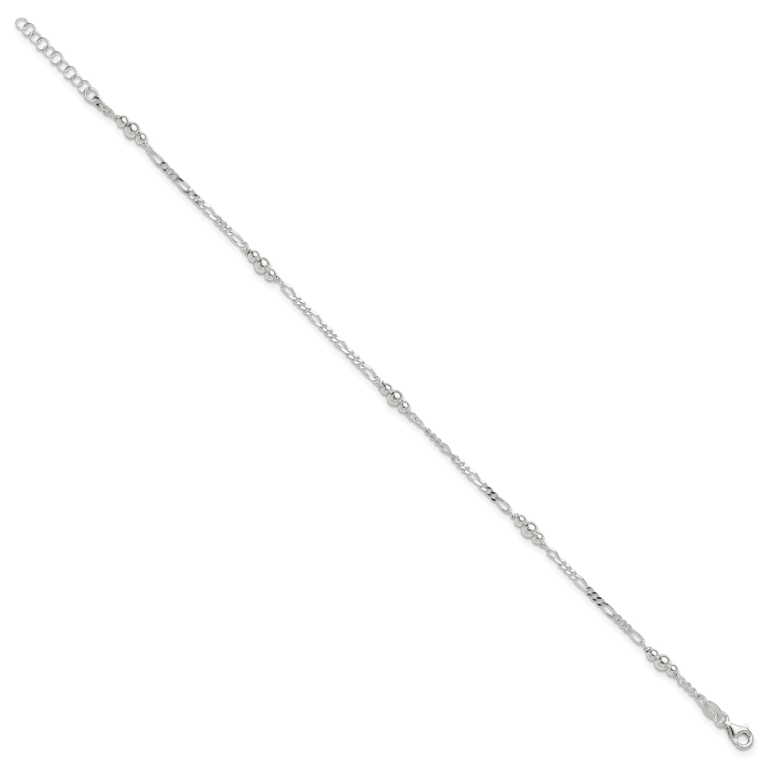 Sterling Silver Polished Bead Plus 1In Ext. Anklet