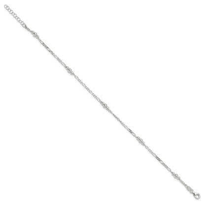 Sterling Silver Polished Bead Plus 1In Ext. Anklet