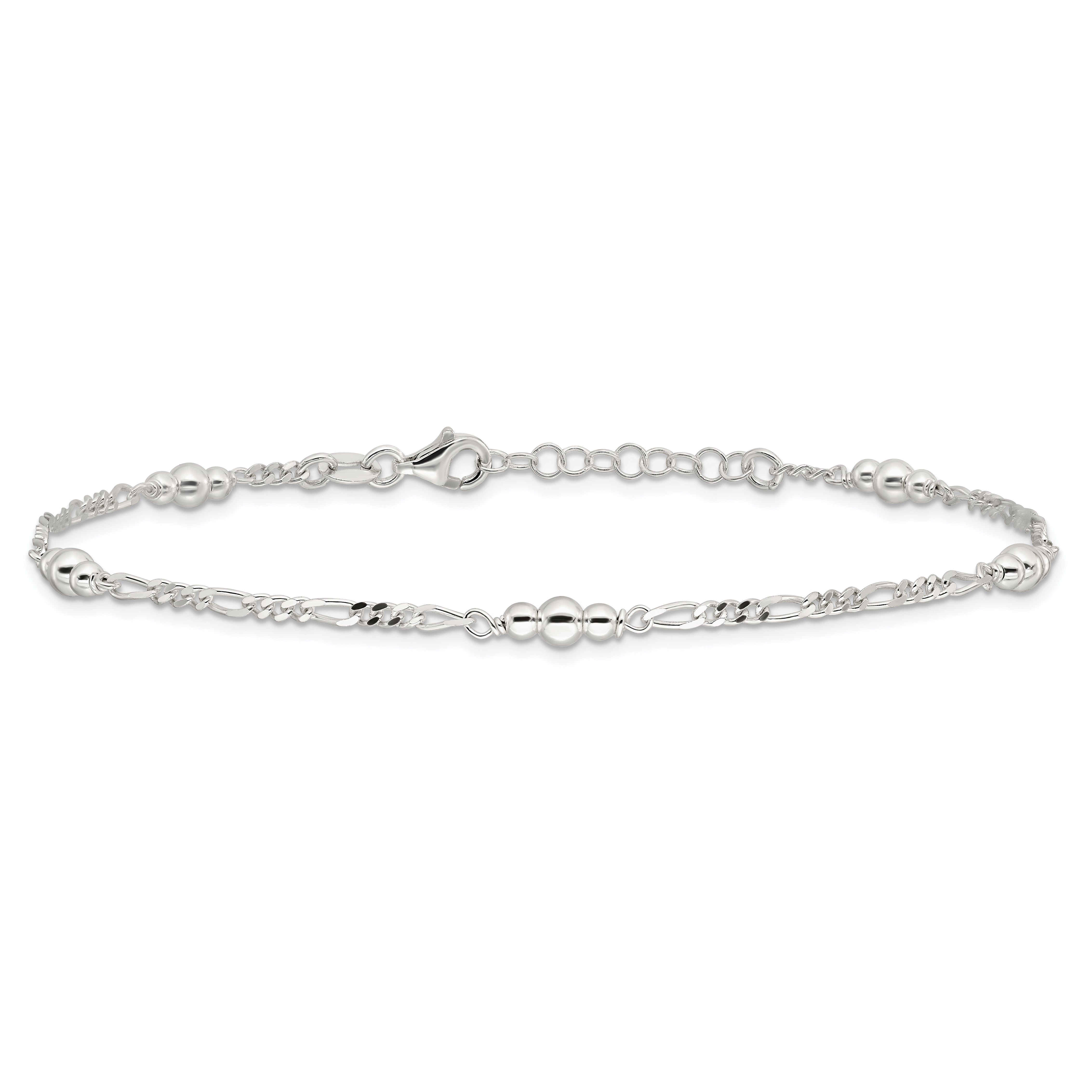 Sterling Silver Polished Bead Plus 1In Ext. Anklet