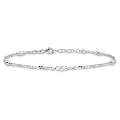 Sterling Silver Polished Bead Plus 1In Ext. Anklet