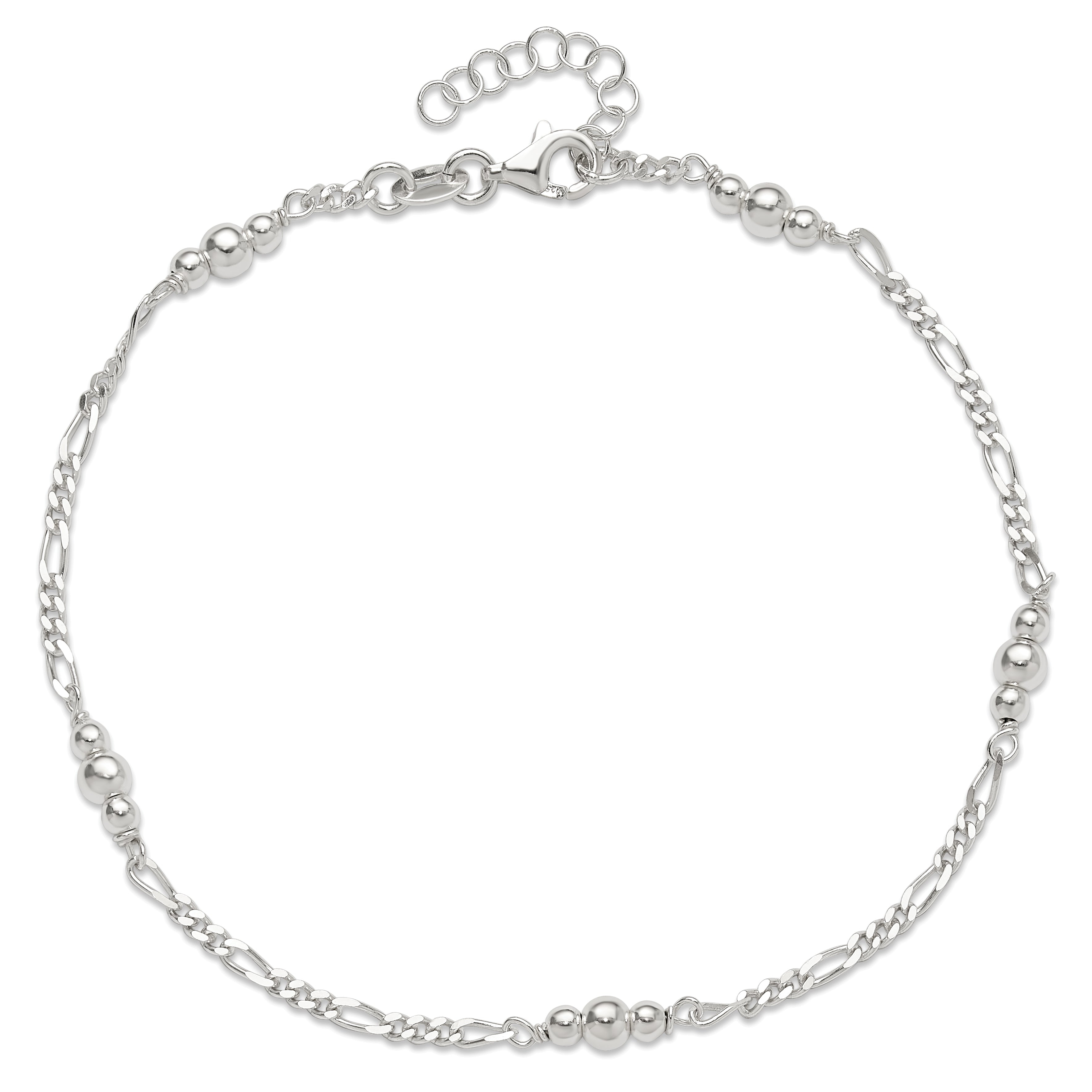 Sterling Silver Polished Bead Plus 1In Ext. Anklet