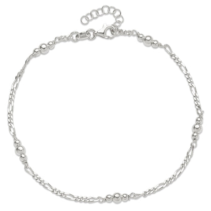 Sterling Silver Polished Bead Plus 1In Ext. Anklet