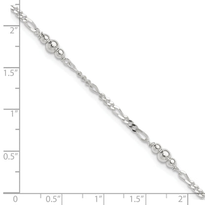 Sterling Silver Polished Bead Plus 1In Ext. Anklet