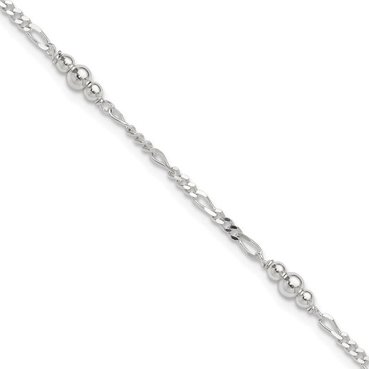 Sterling Silver Polished Bead Plus 1In Ext. Anklet