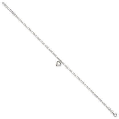 Sterling Silver Polished Heart 9 In Plus 1In Ext. Anklet
