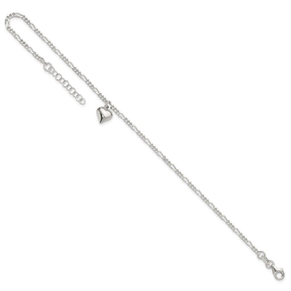 Sterling Silver Polished Heart 9 In Plus 1In Ext. Anklet