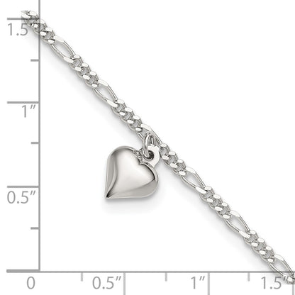 Sterling Silver Polished Heart 9 In Plus 1In Ext. Anklet