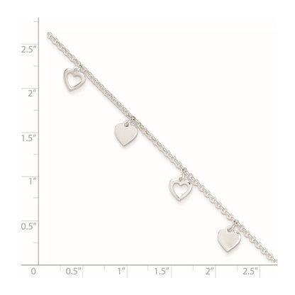 Sterling Silver 9 Inch Polished Heart With 1In Ext. Anklet