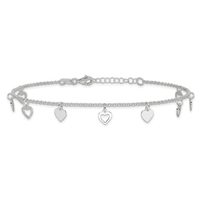 Sterling Silver 9 Inch Polished Heart With 1In Ext. Anklet