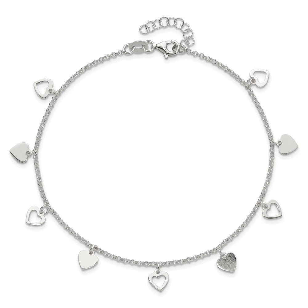 Sterling Silver 9 Inch Polished Heart With 1In Ext. Anklet
