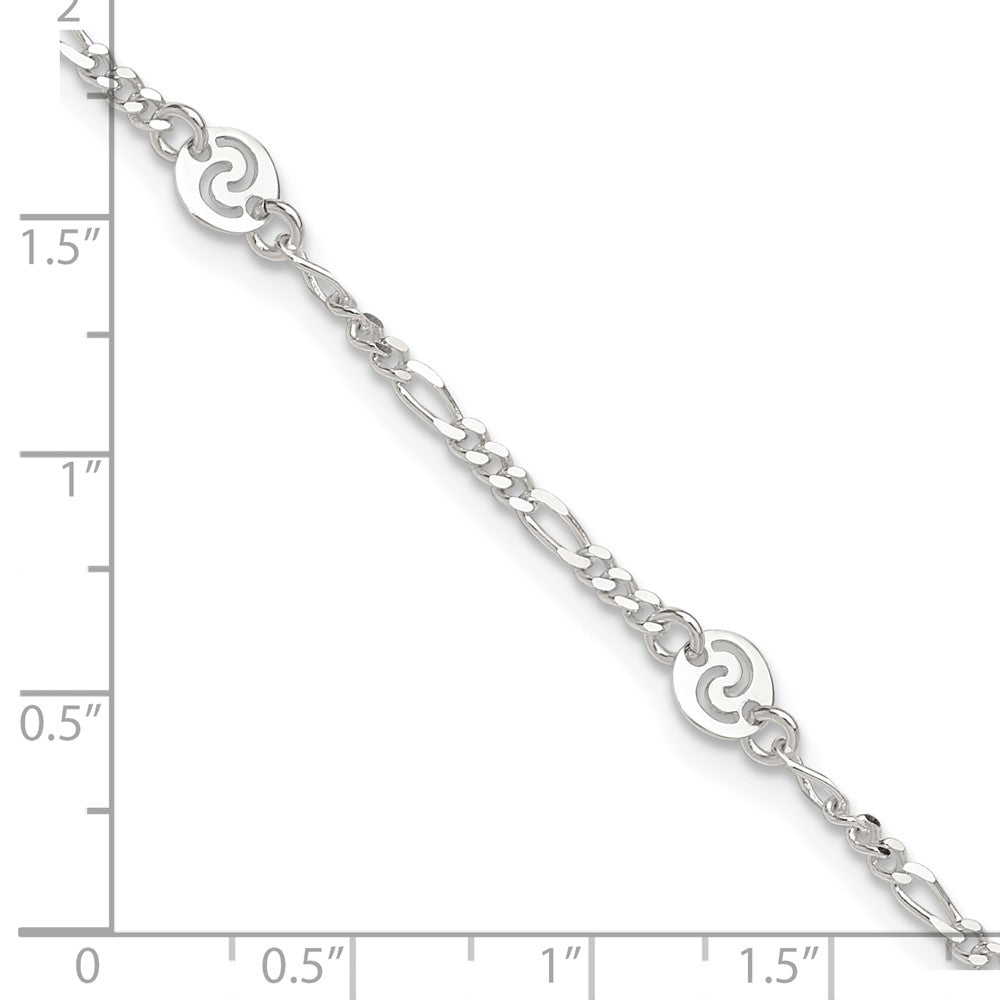 Sterling Silver Polished Swirl Disc 9In Plus 1In Ext. Anklet