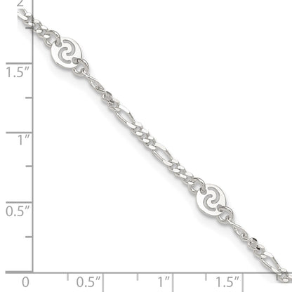 Sterling Silver Polished Swirl Disc 9In Plus 1In Ext. Anklet