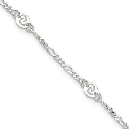 Sterling Silver Polished Swirl Disc 9In Plus 1In Ext. Anklet