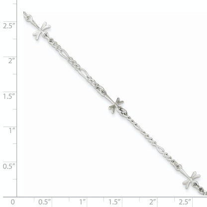 Sterling Silver Polished Dragonfly 8In Plus 1In Ext. Anklet