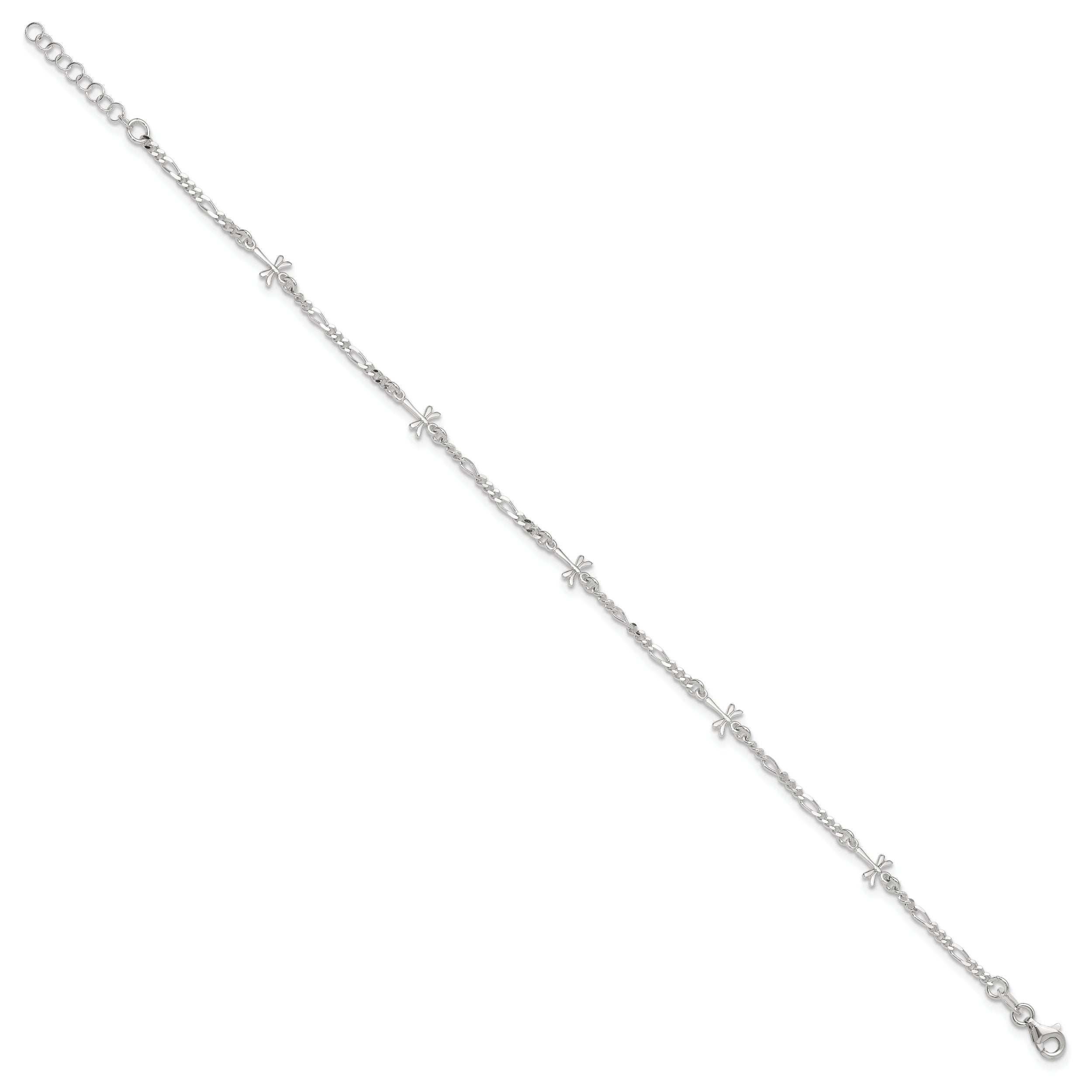 Sterling Silver Polished Dragonfly 8In Plus 1In Ext. Anklet
