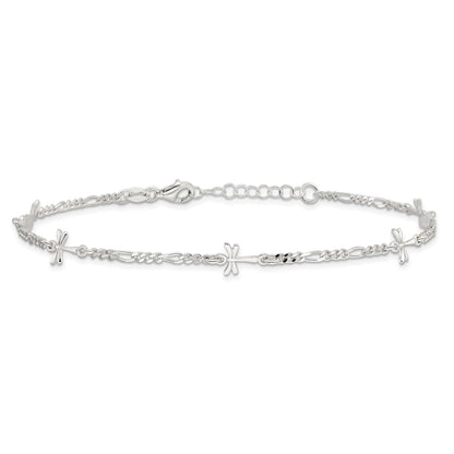 Sterling Silver Polished Dragonfly 8In Plus 1In Ext. Anklet