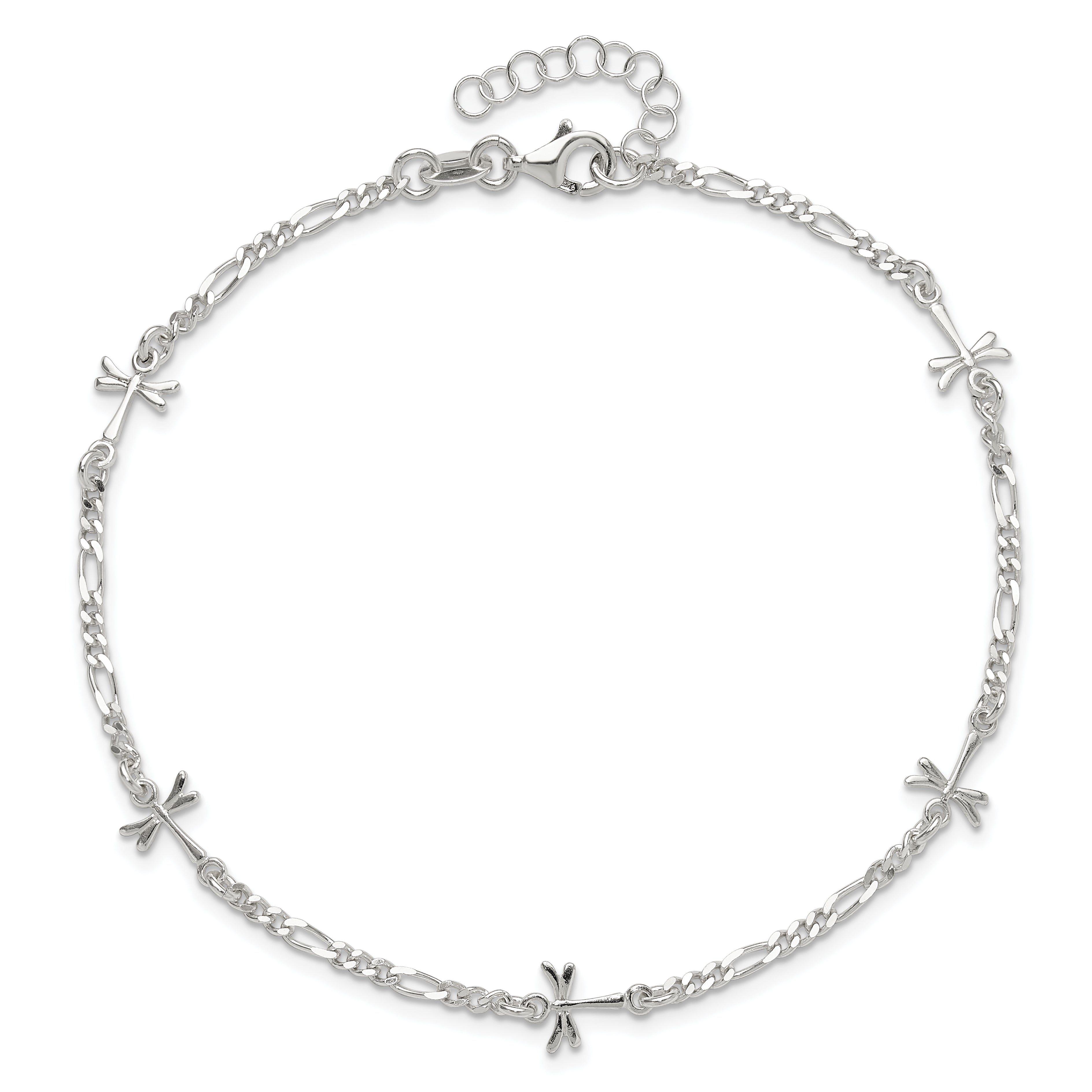 Sterling Silver Polished Dragonfly 8In Plus 1In Ext. Anklet