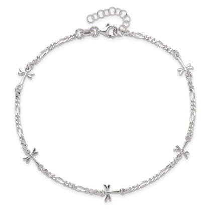 Sterling Silver Polished Dragonfly 8In Plus 1In Ext. Anklet