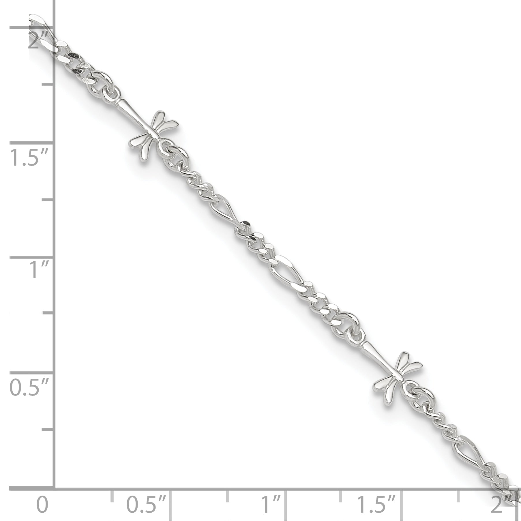 Sterling Silver Polished Dragonfly 8In Plus 1In Ext. Anklet