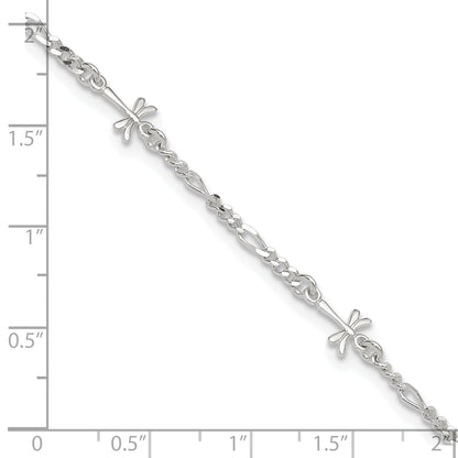 Sterling Silver Polished Dragonfly 8In Plus 1In Ext. Anklet