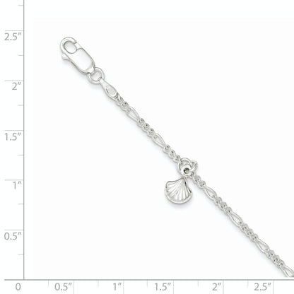 Sterling Silver Polished Shell 9In Plus 1In Ext. Anklet