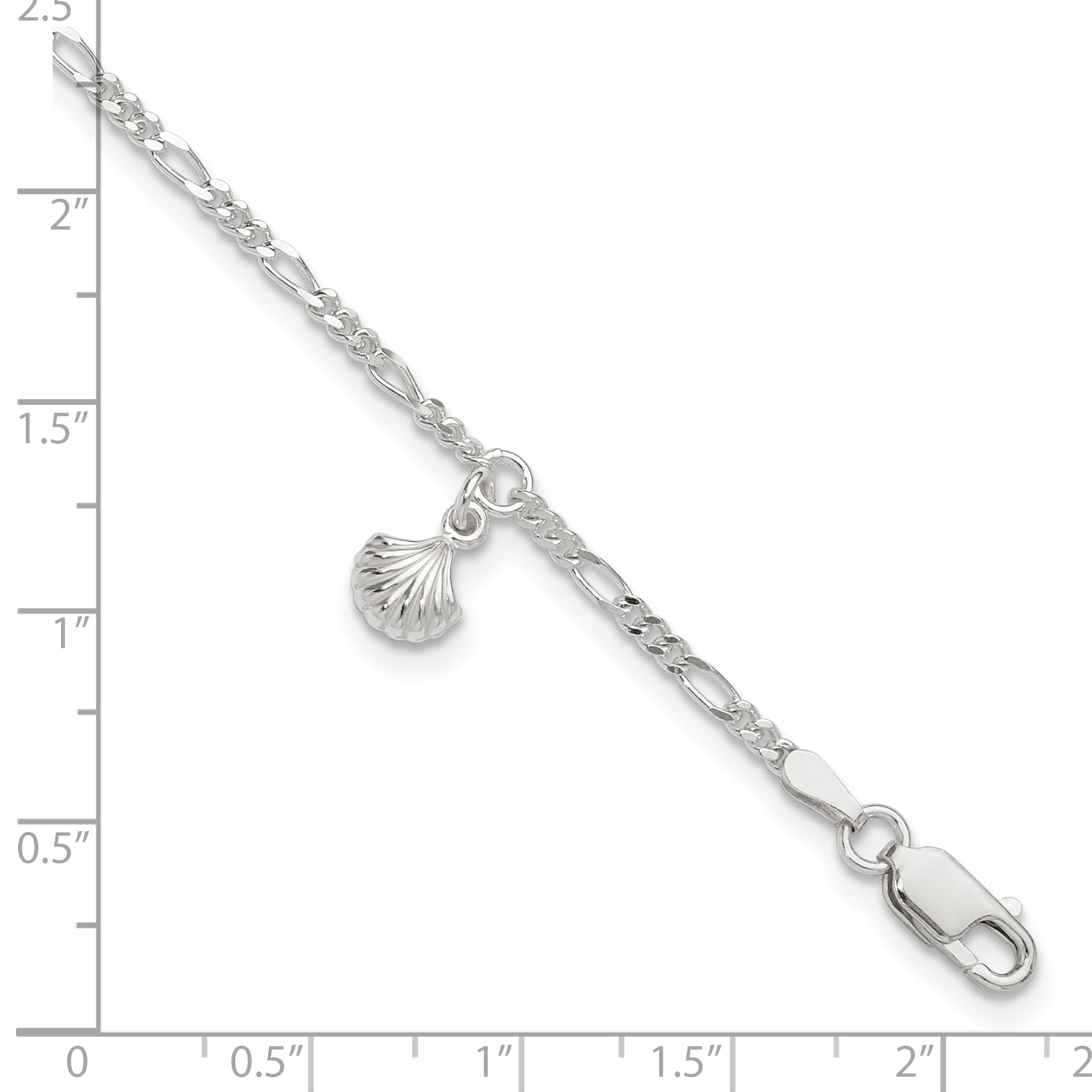 Sterling Silver Polished Shell 9In Plus 1In Ext. Anklet