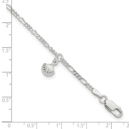 Sterling Silver Polished Shell 9In Plus 1In Ext. Anklet