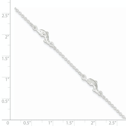 Sterling Silver Polished Dolphin 9In Plus1In Ext. Anklet