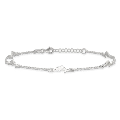 Sterling Silver Polished Dolphin 9In Plus1In Ext. Anklet
