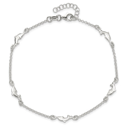 Sterling Silver Polished Dolphin 9In Plus1In Ext. Anklet