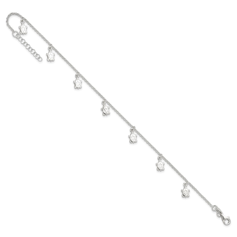 Sterling Silver Polished Turtle 9In Plus 1In Ext. Anklet