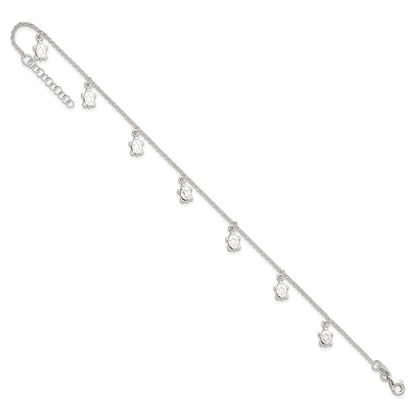 Sterling Silver Polished Turtle 9In Plus 1In Ext. Anklet