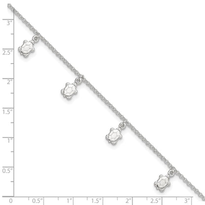 Sterling Silver Polished Turtle 9In Plus 1In Ext. Anklet