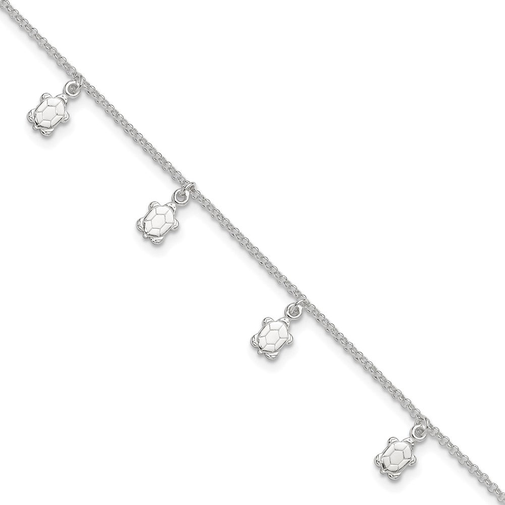 Sterling Silver Polished Turtle 9In Plus 1In Ext. Anklet
