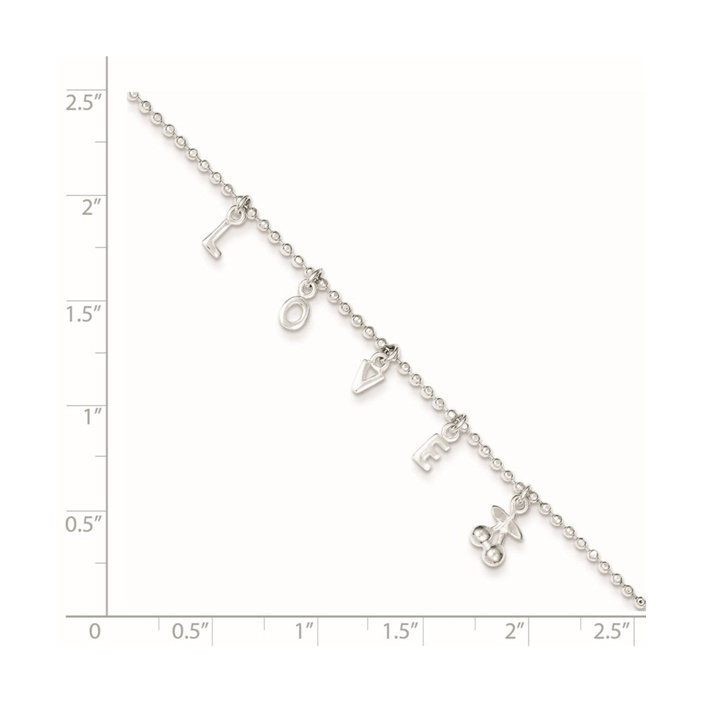 Sterling Silver Love 10 In Plus1 Ext. Anklet