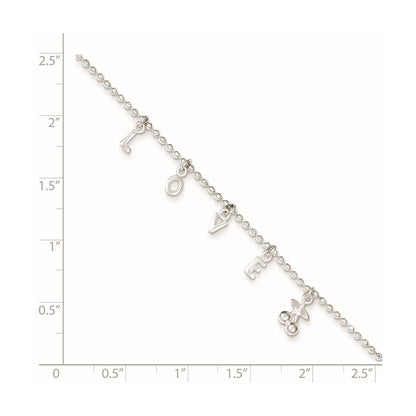 Sterling Silver Love 10 In Plus1 Ext. Anklet