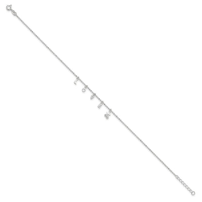 Sterling Silver Love 10 In Plus1 Ext. Anklet