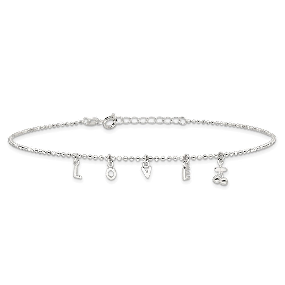 Sterling Silver Love 10 In Plus1 Ext. Anklet