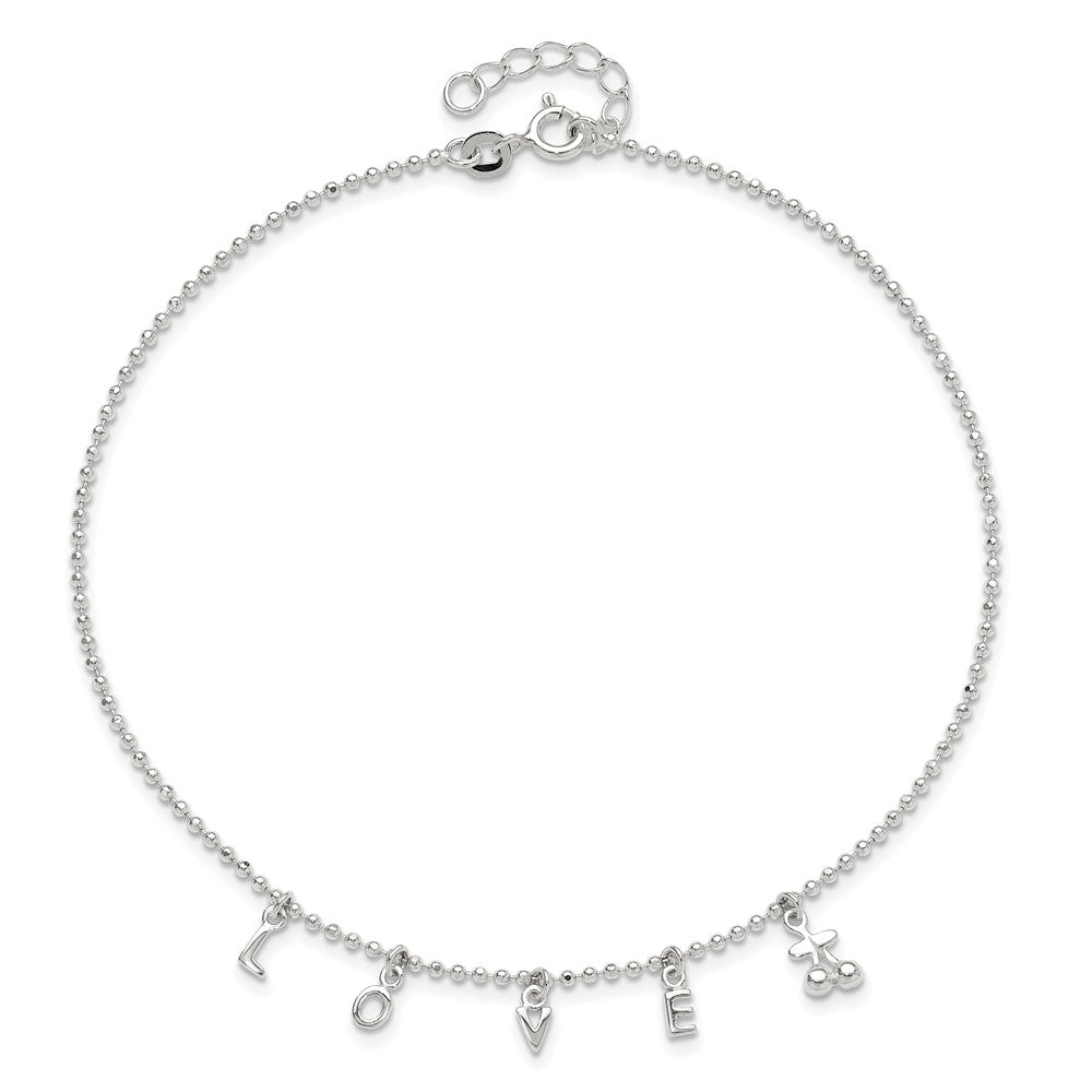 Sterling Silver Love 10 In Plus1 Ext. Anklet