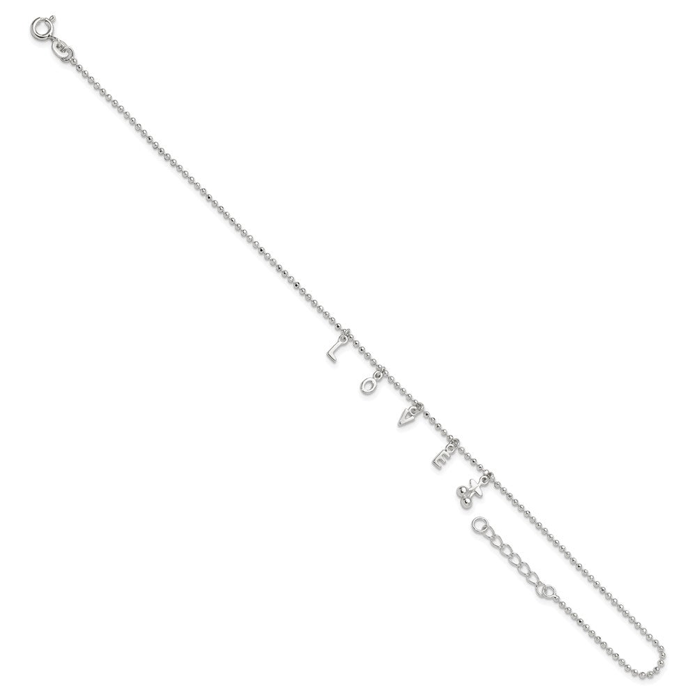 Sterling Silver Love 10 In Plus1 Ext. Anklet