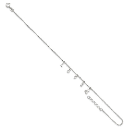 Sterling Silver Love 10 In Plus1 Ext. Anklet