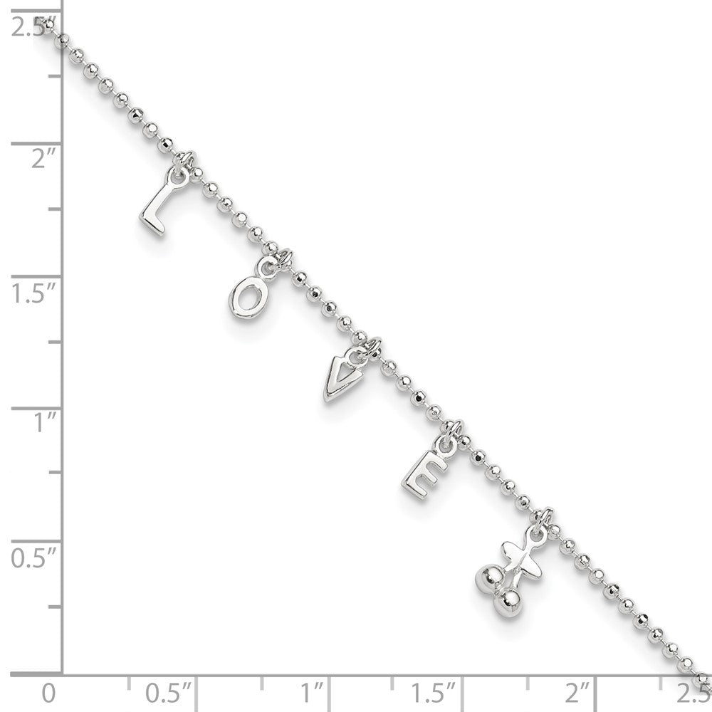 Sterling Silver Love 10 In Plus1 Ext. Anklet