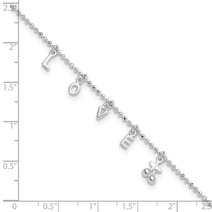 Sterling Silver Love 10 In Plus1 Ext. Anklet