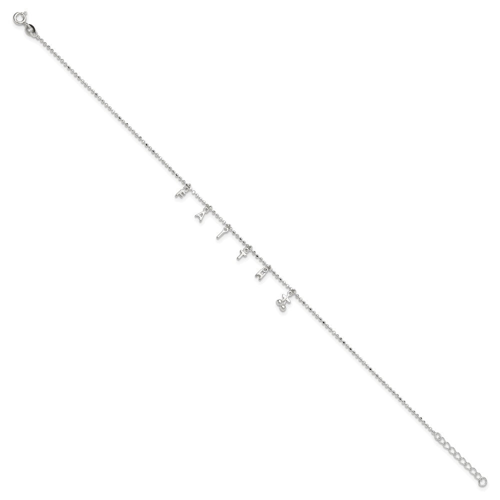 Sterling Silver Faith 10In Plus 1In Ext. Anklet