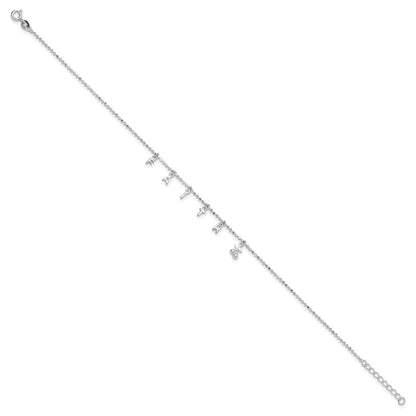 Sterling Silver Faith 10In Plus 1In Ext. Anklet