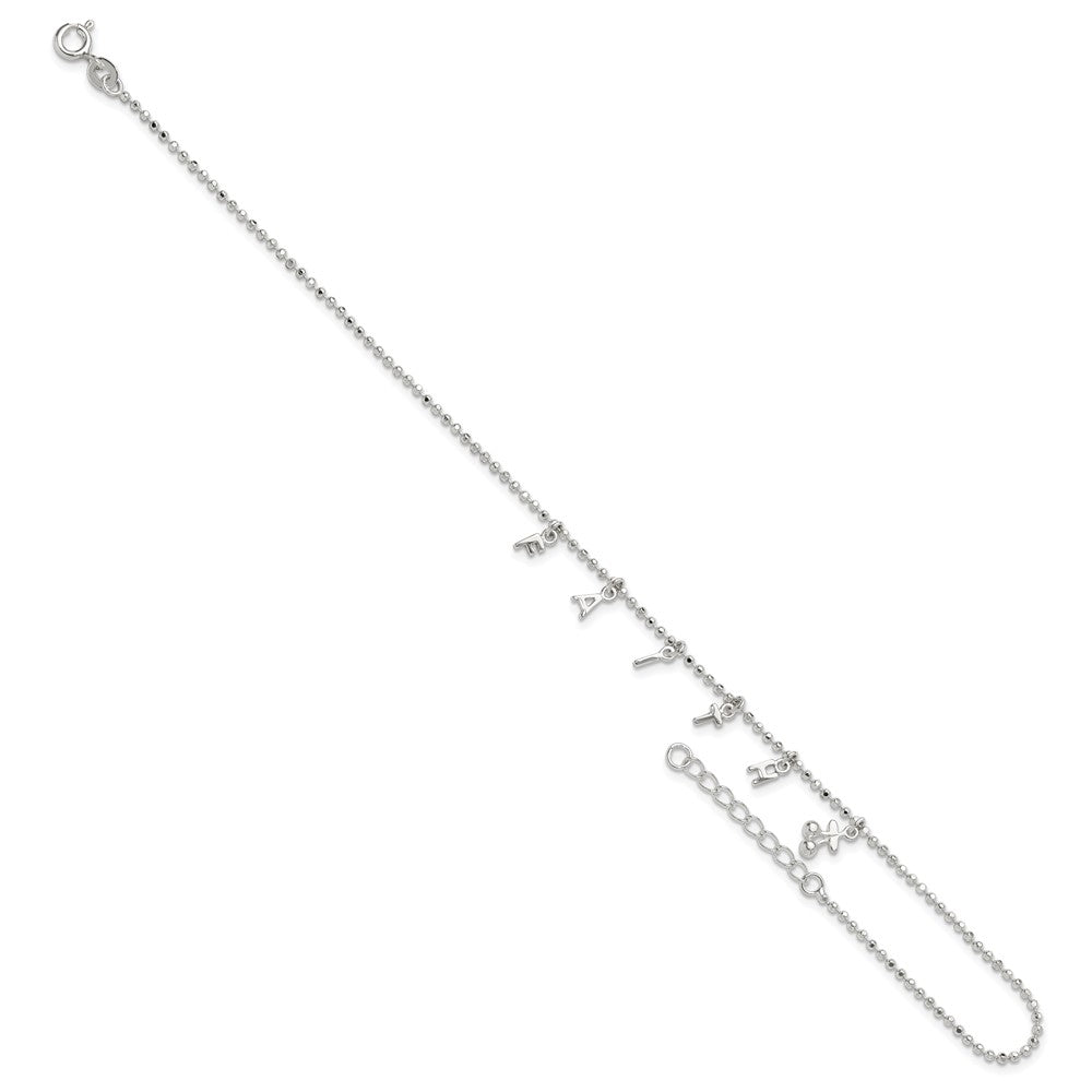 Sterling Silver Faith 10In Plus 1In Ext. Anklet