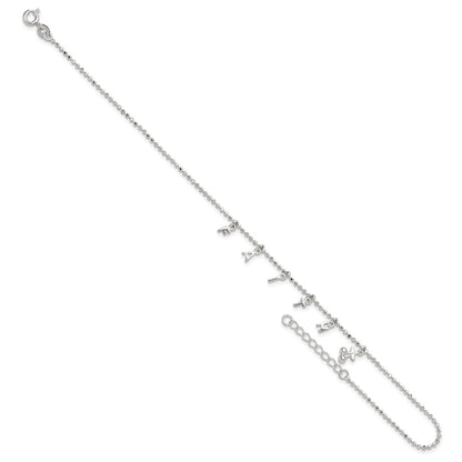 Sterling Silver Faith 10In Plus 1In Ext. Anklet