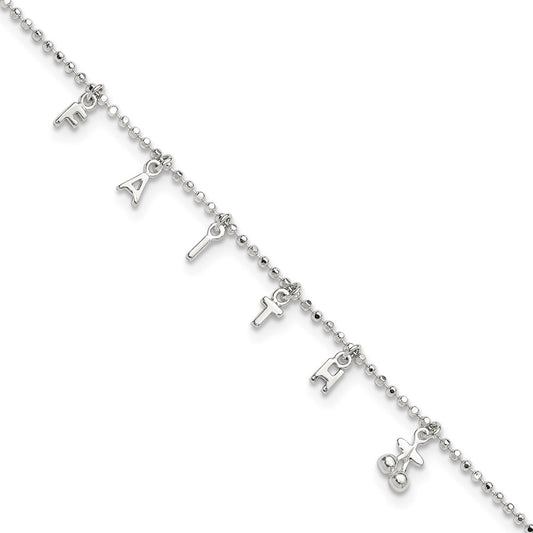Sterling Silver Faith 10In Plus 1In Ext. Anklet